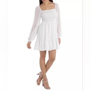 1.State Dress Women Medium White Puff Sleeve Smocked Ruffle Cottage Fairy